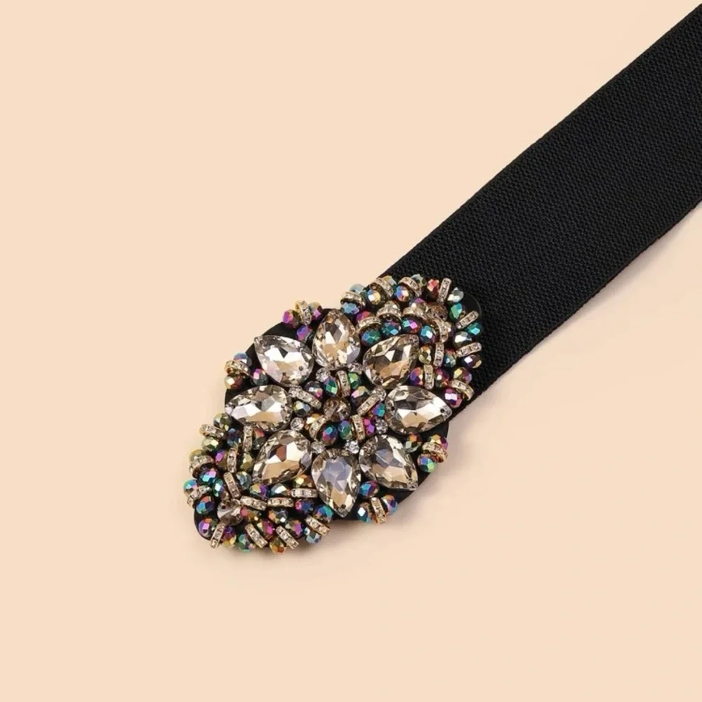Crystal Jeweled Black Waist Belt